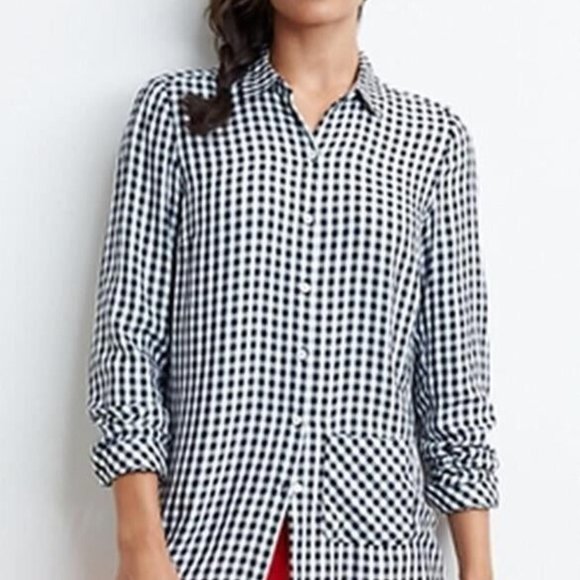 J. Jill Tops - J Jill Button up shirt black white gingham single pocket long sleeve soft size M